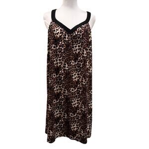 Ekouaer Leopard Print Plus Size Nightgown Sleeveless Sleep Dress 2XL NEW Lounge